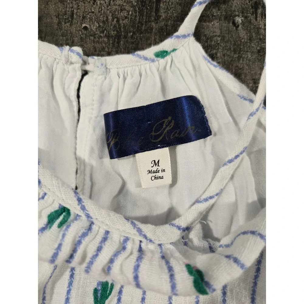 Blue Rain Cactus Embroidered Striped Halter Tank Top with Tassel Trim Medium - Picture 2 of 10
